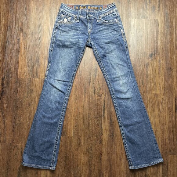 Rock Revival Celine Boot Jeans Flap Pockets Distressed Women’s Sz 28 - Picture 1 of 12